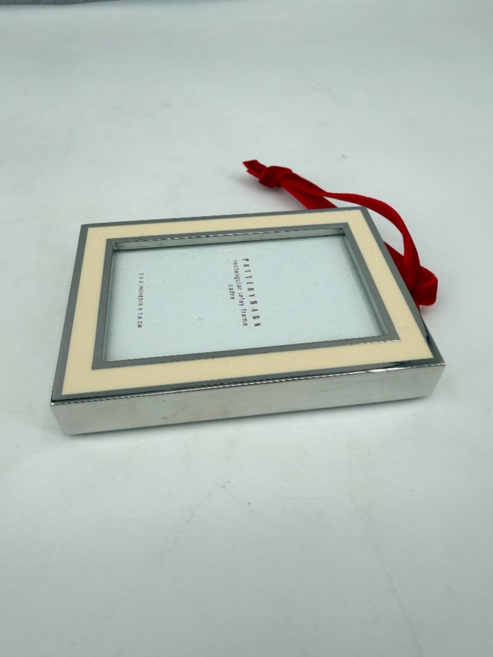Pottery Barn Rectangular Inlay Mini Frame Silver Plated Red Ribbon 2x3 - Picture 3 of 8